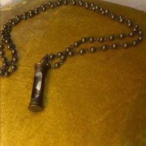 Vintage Brass Hourglass Pendant Necklace - Brass Tone